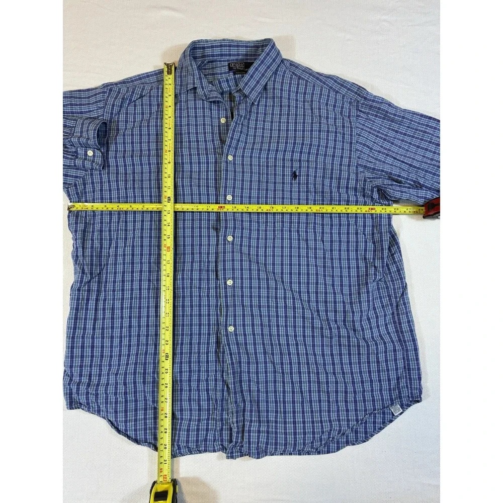 Vintage Polo Ralph Lauren Marlowe Shirt XL Mens‎ Blue Purple Plaid Button Down
